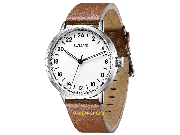24 Stunden Uhr von SVALBARD - Antikken AA60 braunes Lederarmband