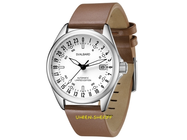 24 Stunden Automatikuhr von SVALBARD - Arctic GH24 braunes Armband