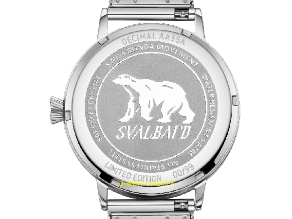 Einzeigeruhr von Svalbard Dezimalzeit AA35A Gehäuseboden